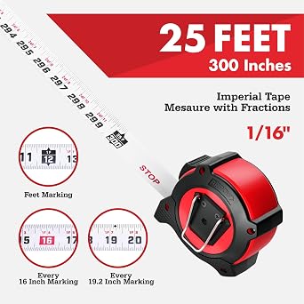 Arrow 25FT Tape Measure, Easy Read Measuring Tape with Dual Locking System
