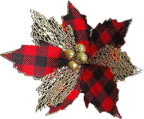 Miniatura 2 de Artesanía fina floral de Navidad, plástico que no se decolora, color rojo y negro, flor de Navidad para el hogar a cuadros rojos y negros