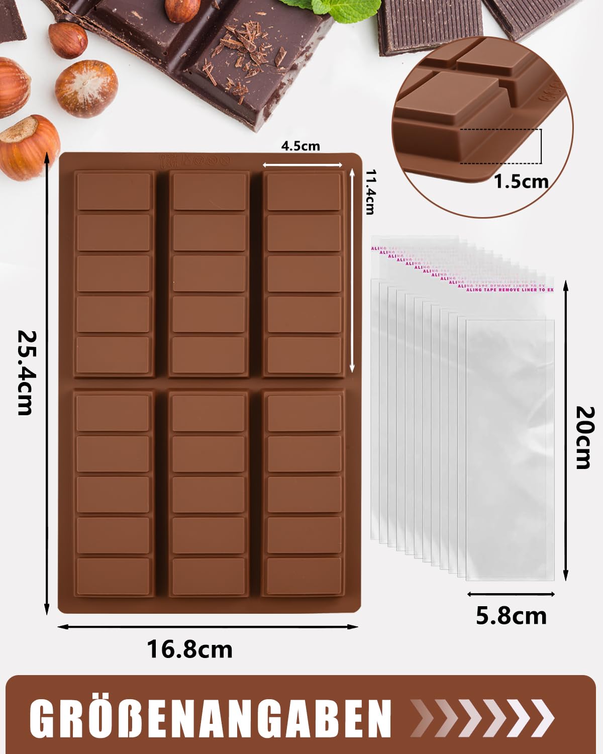 DHER Silikon-Schokoladenformen – 2 Stück, 6 Fächer, Für Kreative Desserts
