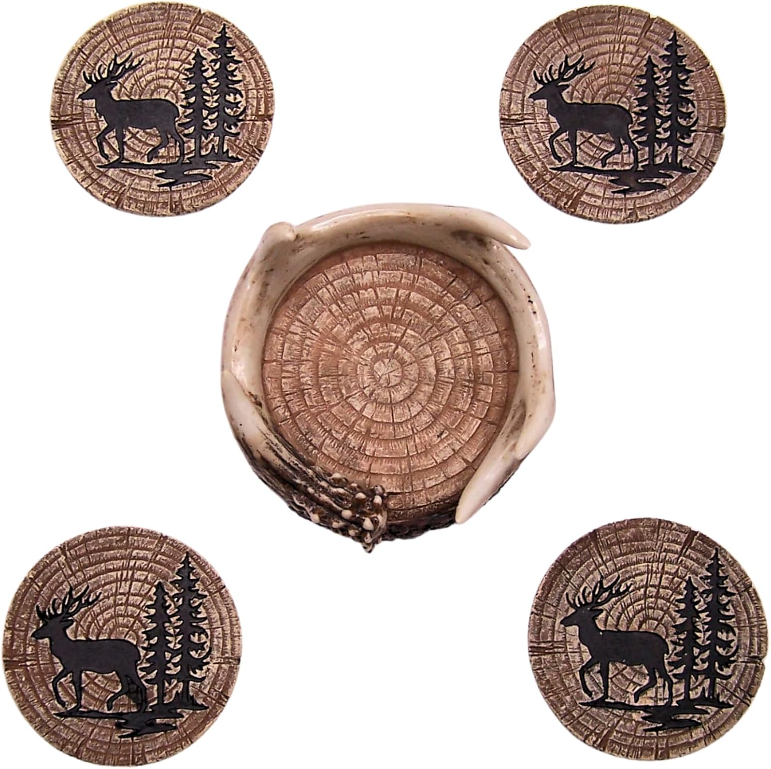 Deer Antler Coaster Set, Rustic Bar & Kitchen Decor, Cabin Accessory, Set of 4 Coasters, 2.5 Inches - Image 3