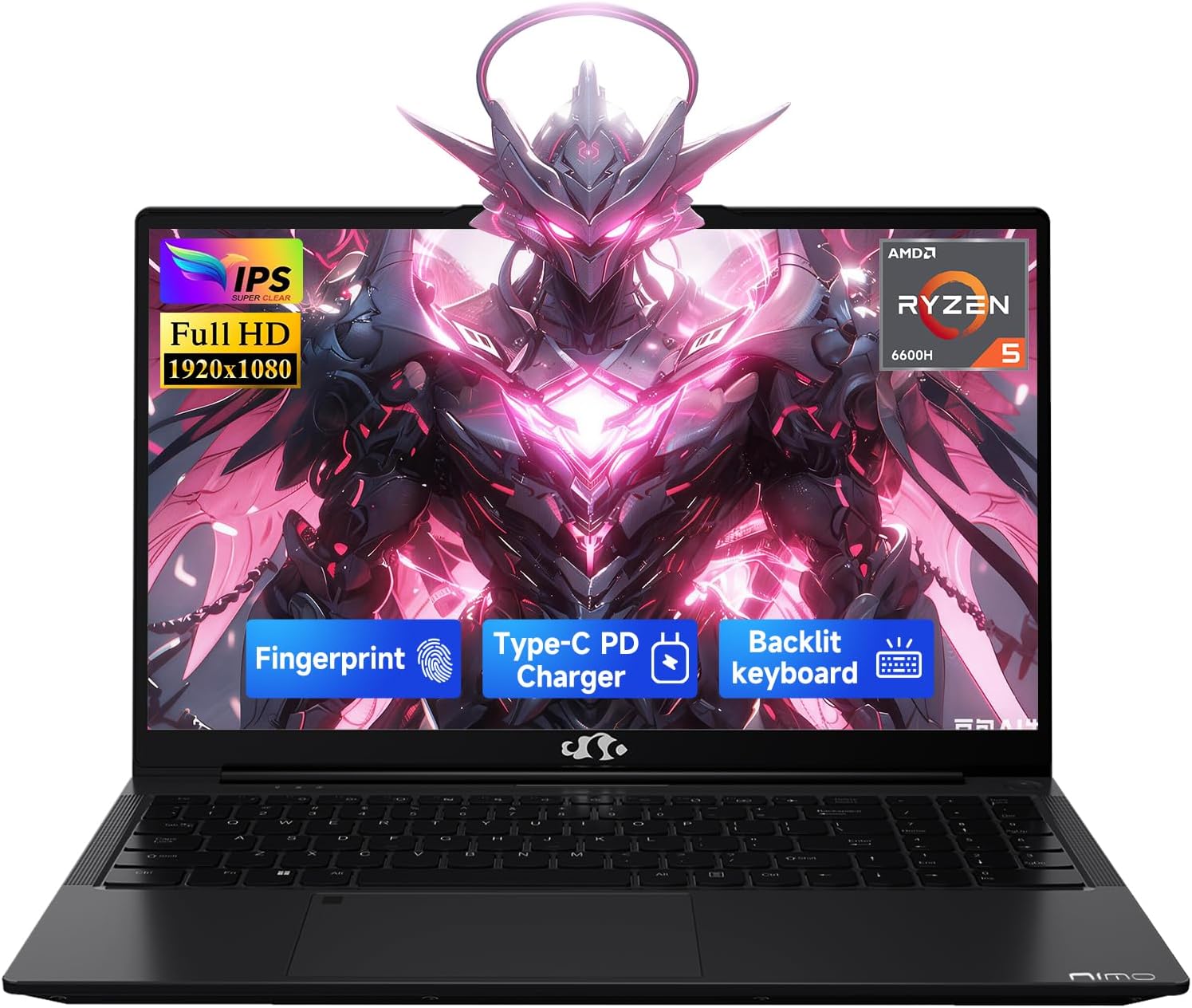 NIMO 15.6" IPS FHD-Gaming-Laptop,AMD Ryzen 5 6600H 16GB DDR5 RAM 1TB SSD (Beat i5-1335U, 6 Cores Up to 4.5GHz) AMD Radeon 660M GPU-Computer with 100W Type-C Charger Backlit Keyboard Fingerprint