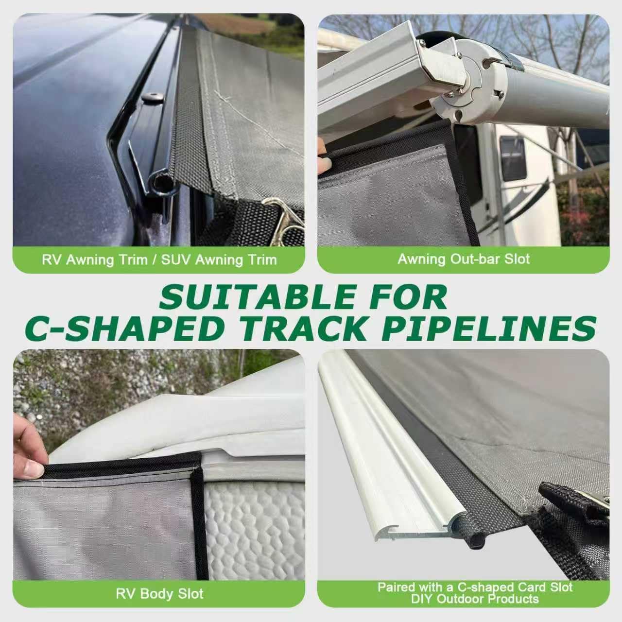 JUTTAUTO Riel de toldo de 3 metros con doble solapa de 8 mm Kador negro sólido núcleo de PVC para todas las autocaravanas, campamentos, toldos y tiendas de campaña