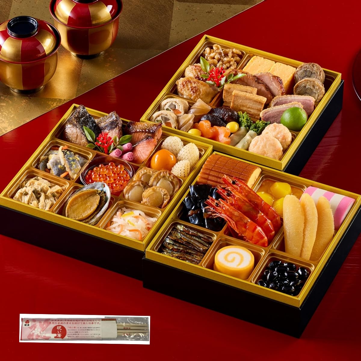 Amazon.co.jp: 紀文 おせち 祝の幸 2026 (三段重 / 4～5人前 36品