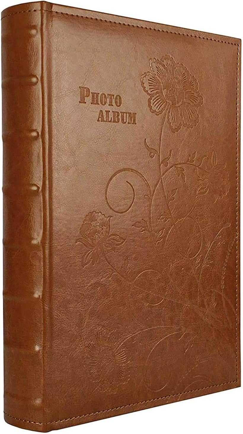 Golden State Art, Photo Album Floral Faux Leather 300 Pockets Large Capacity Holds 4x6 Picture Book Used for Family Wedding Anniversary Vacation Christmas Baby Dog (Brown)