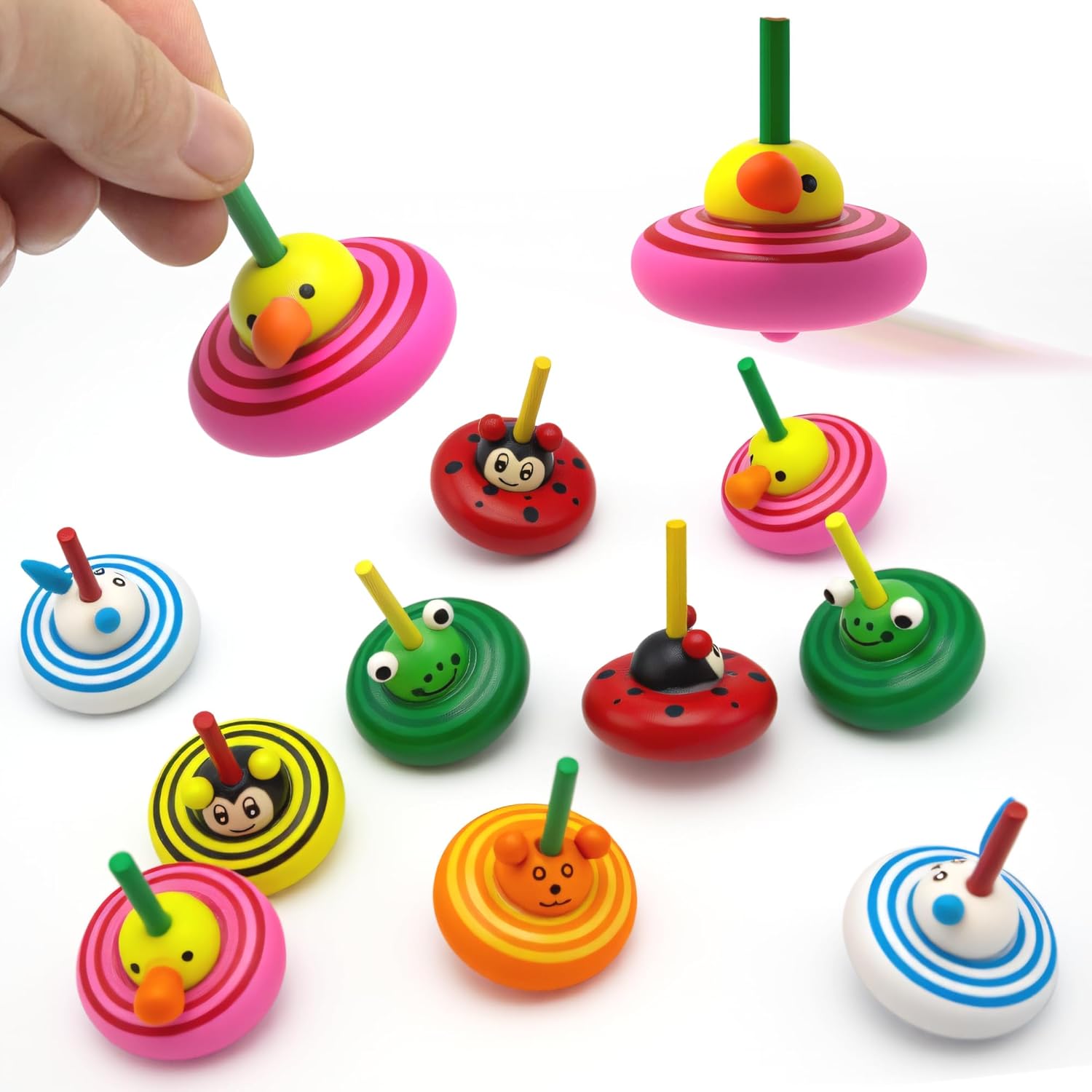 Wooden Spinning Tops Animal Wood Spin Tops Colorful Rainbow Gyroscope for Kids Toddlers Party Favors Students Gifts 30 Pcs