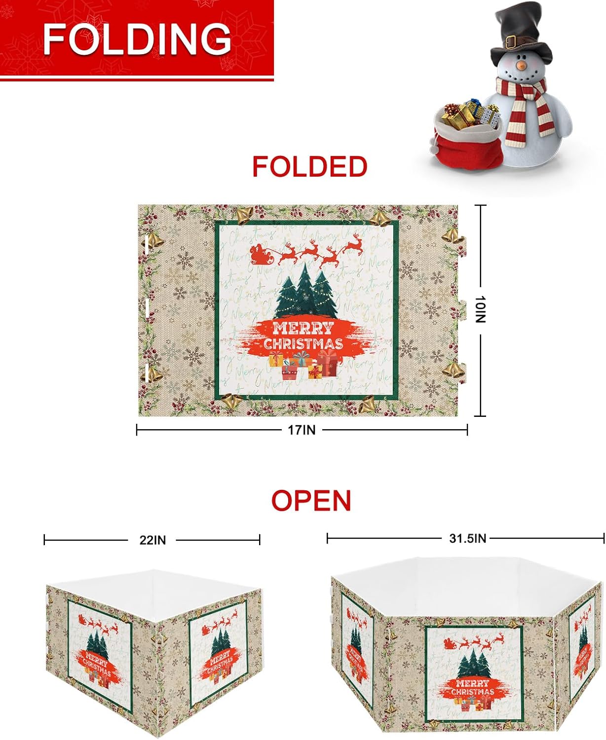 Christmas Tree Collar Tree Box Stand Cover, Artificial/Pencil/Silm/Skinny Tree Ring 6 Packs Collapsible Tree Skirt for Christmas Xmas Tree Decorations, Xmas Tree Vintage Winter Berry Gift 17"x10"