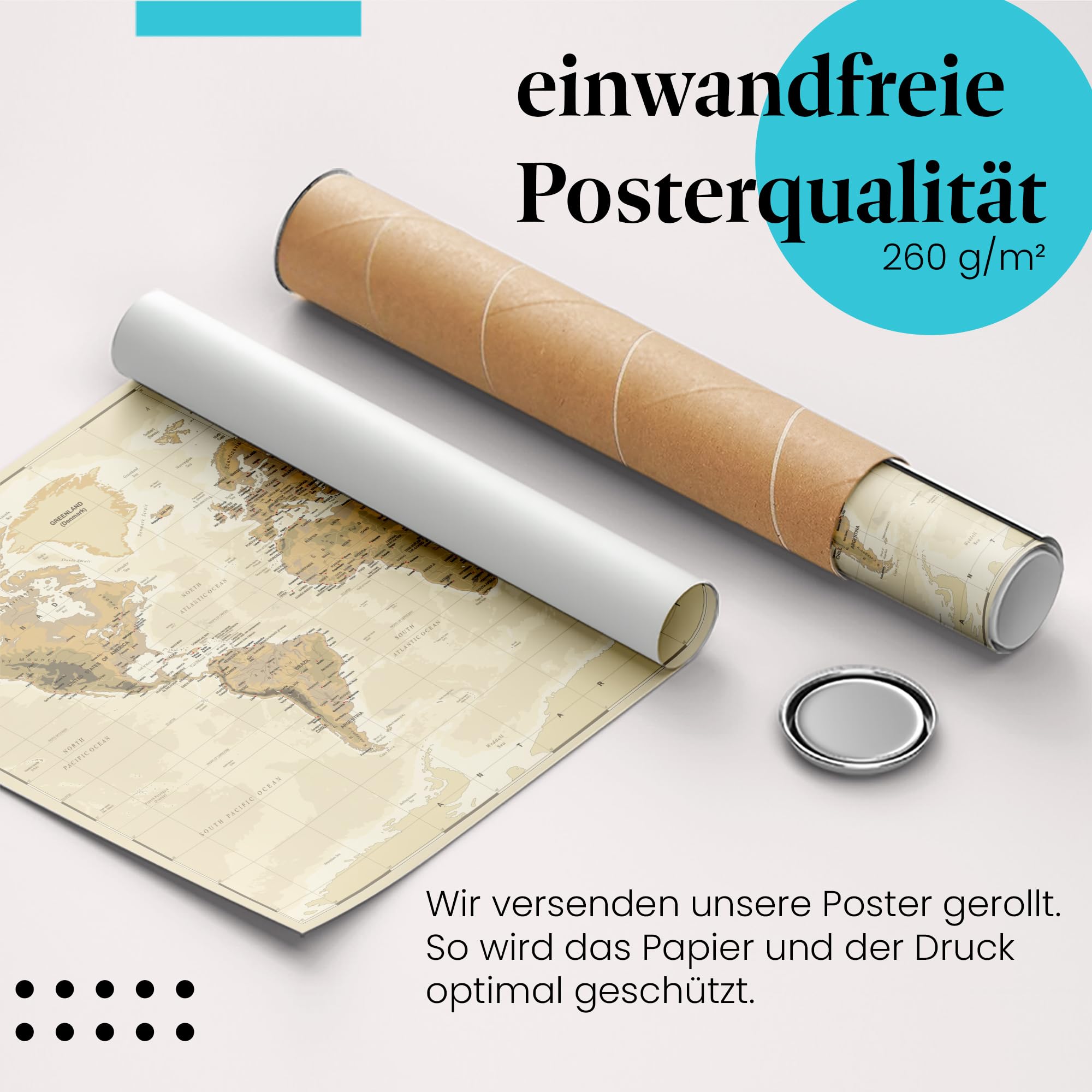 Postereck - 0610 - Alte Vintage Vektor Weltkarte, Länder Kontinente - Unterricht Klassenzimmer Schule Wandposter Fotoposter Bilder Wandbild Wandbilder - Leinwand - 75,0 cm x 50,0 cm