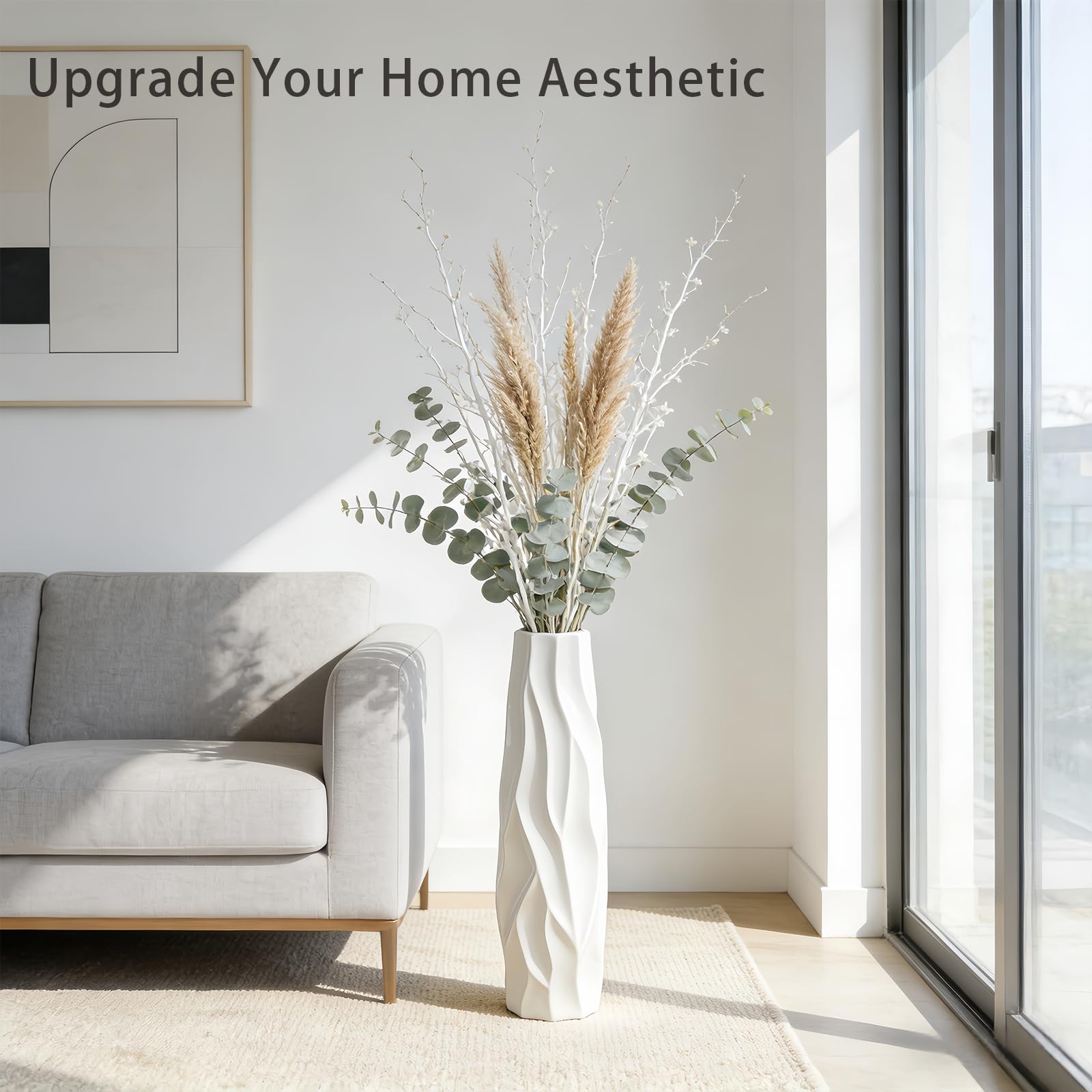 Weiße Keramik Vase 24 Inches/60 cm Tall Floor Flower Vase Halter Dekorative Große Vasen für Tisch Centerpieces Regal Home Decor Getrocknete Wohnzimmer Blumen Arrangement Einfache