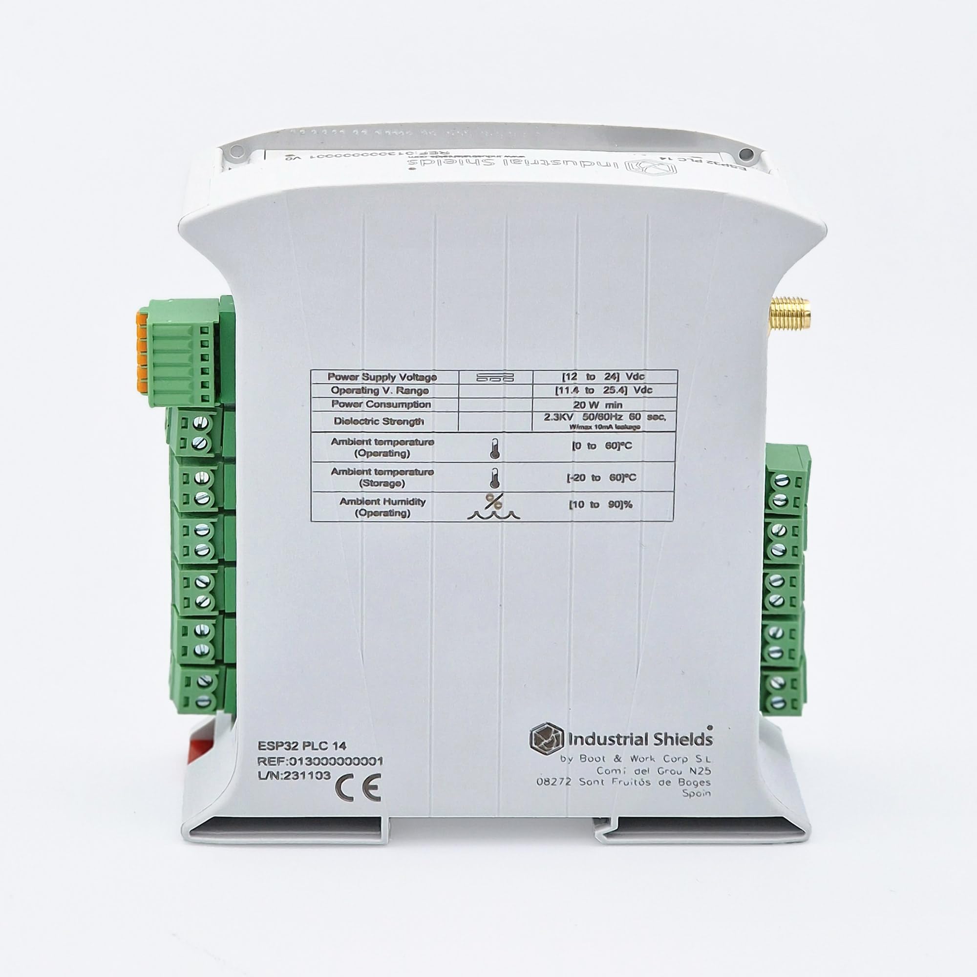 PLC Industriel ESP32 PLC 14 Contrôleur Logique Programmable avec 14 E/S - WiFi et Bluetooth - Compatible avec Arduino IDE, Modbus et MQTT - Industrial Shields