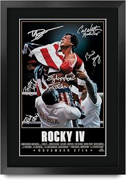 HWC Trading Rocky IV The Cast Rocky 4 Sylvester Stallone Dolph Lundgren Carl Weathers 16" x 12" Framed Gifts Printed Poster Signed Autograph Picture for Movie Fans - 16 x 12 Inches Framed