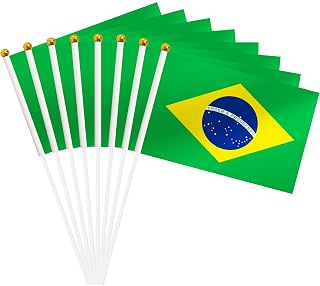 25 Pack Brazil Hand Held Flag, Brazilian Small Mini Stick Flag, National Country Flag, Outdoor Decoration, Party Decorations, Festival Events, Celebration, International Festival, Supplies For Parades (Brazil)