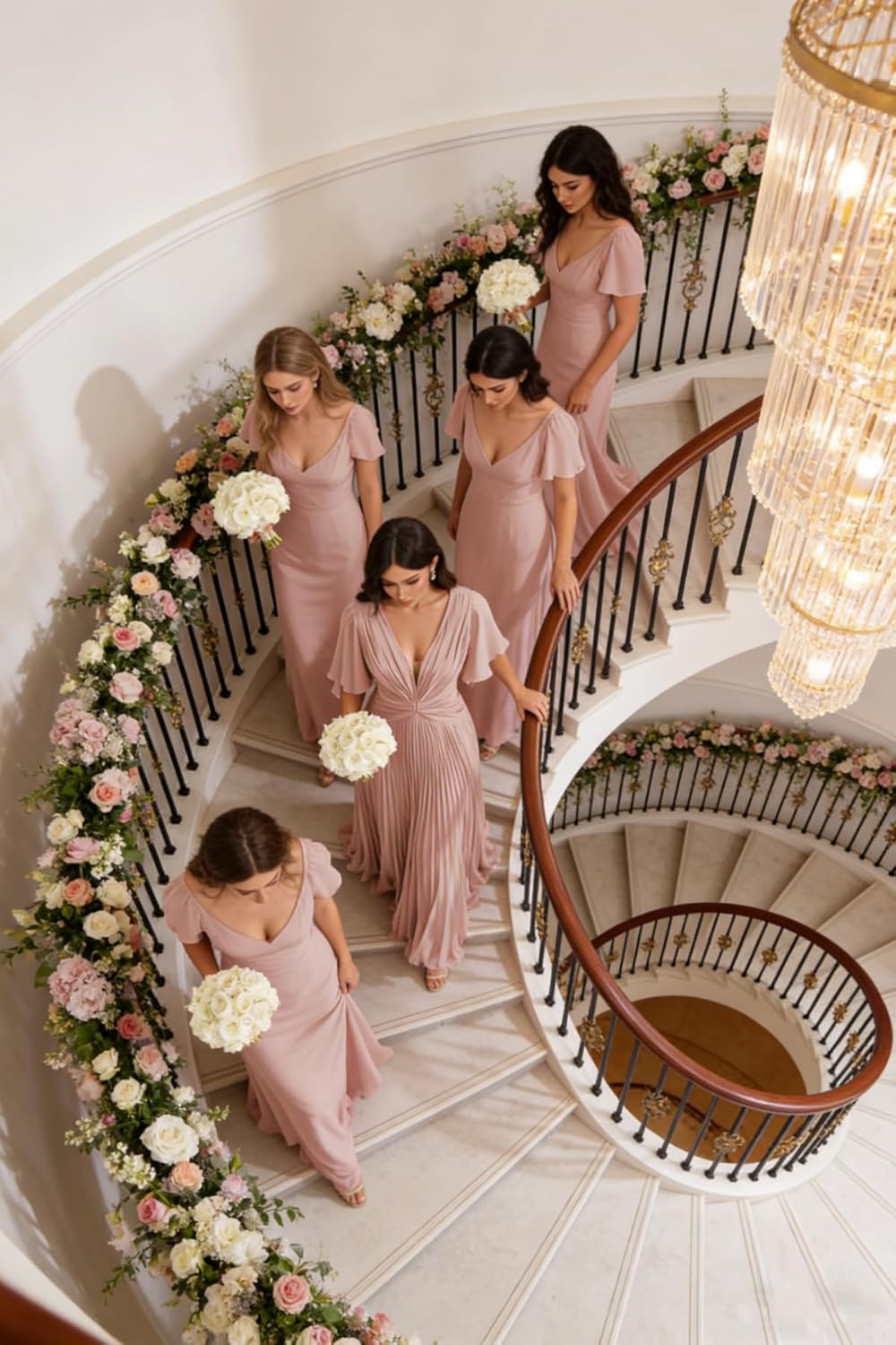 Pleated Chiffon Bridesmaid Dresses for Women Flutter Sleeves V-Neck A-Line Long Formal Wedding Guest Dress - Image 4