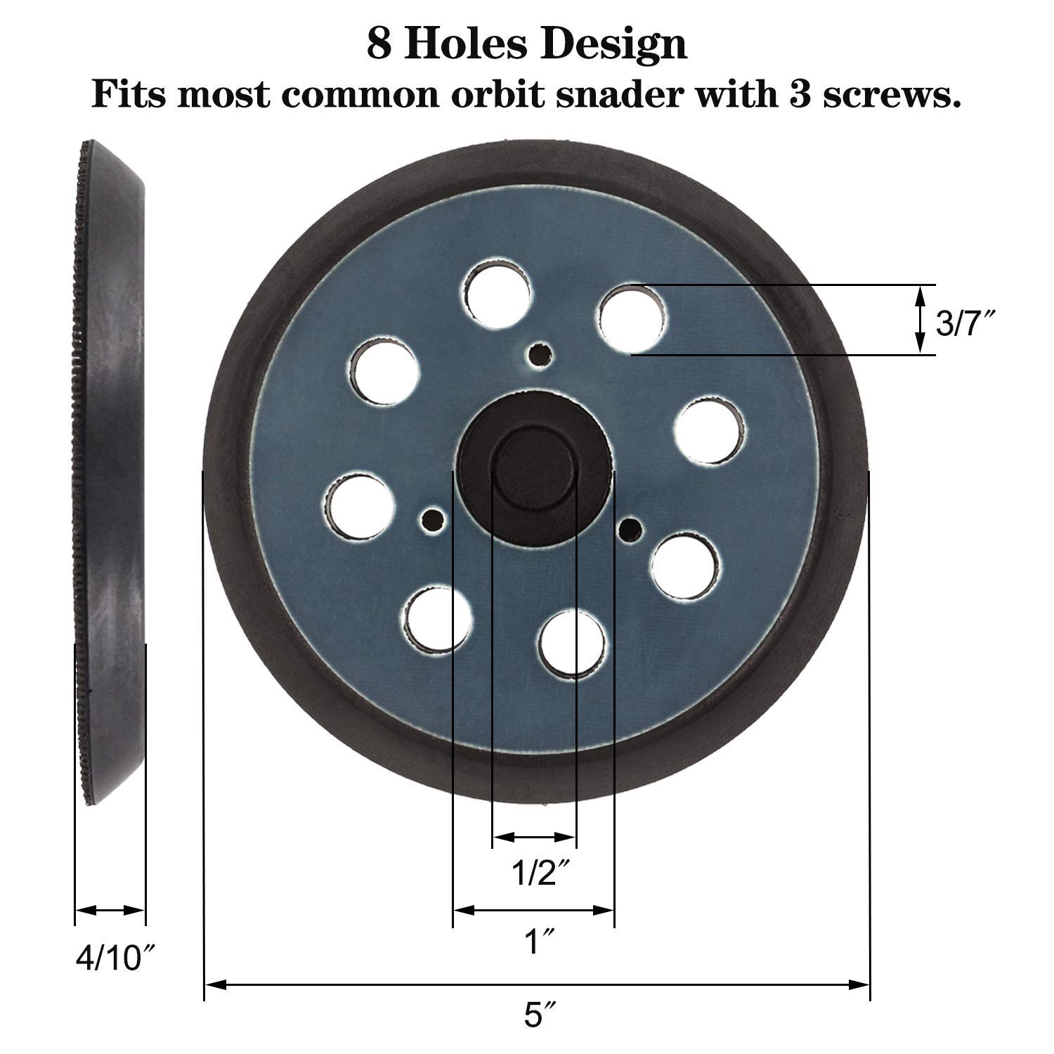 AxPower 5 inch 8 Hole Replacement Sander Pads 5" Hook and Loop Sanding Backing Plates for Makita 743081-8 743051-7, DeWalt 151281-08 DW4388, Porter Cable 151281-08, Hitachi 324-209 (2 Packs)