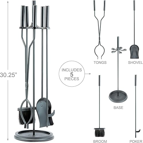 Miniatura 3 de Uniflame Juego de herramientas de chimenea negra de 5 piezas (F-1070)