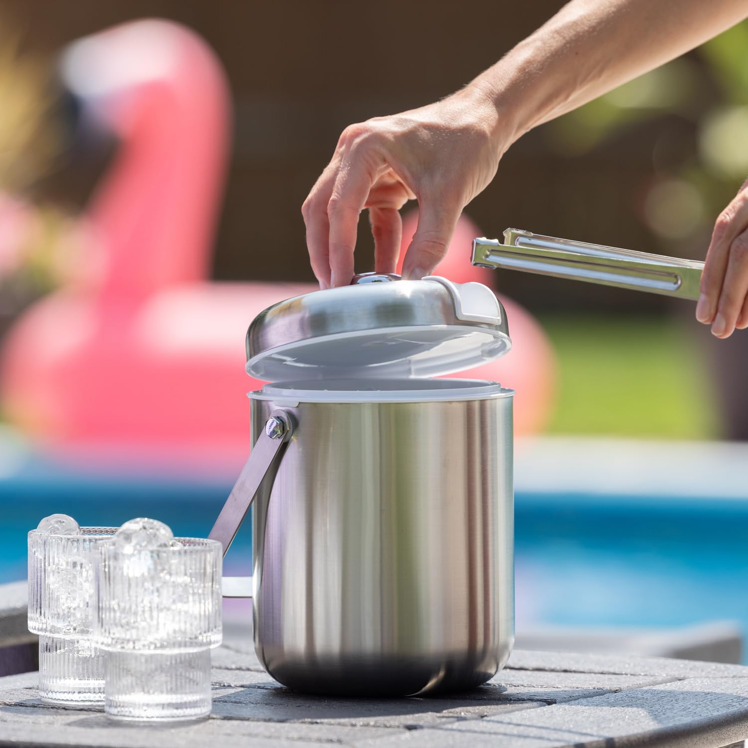 Service Ideas IBT15BS Ice Bucket with Tongs, Brushed Stainless Steel, 1.5 L
