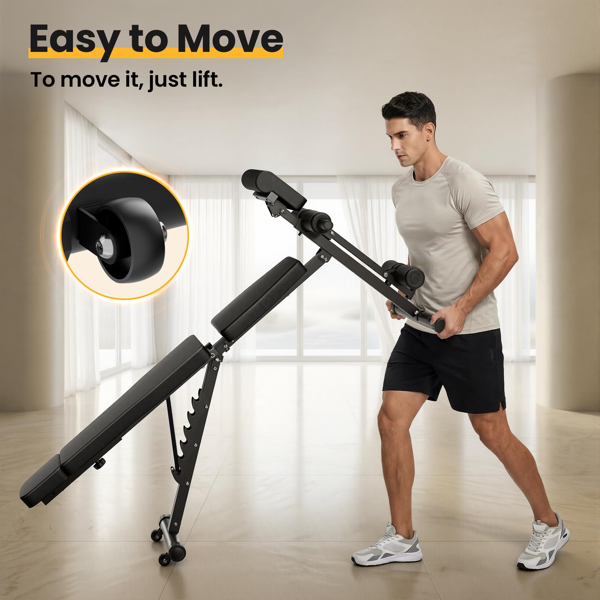 Adjustable Weight Bench for Home Gym, Foldable Workout Bench with Leg Extension and Leg Curl, 770 LBS Multi-Function Preacher Curl Weight Bench for Full Body Training Fitness, Incline Decline Flat Sit Up Bench Home Gym Equipment with Wheels for B