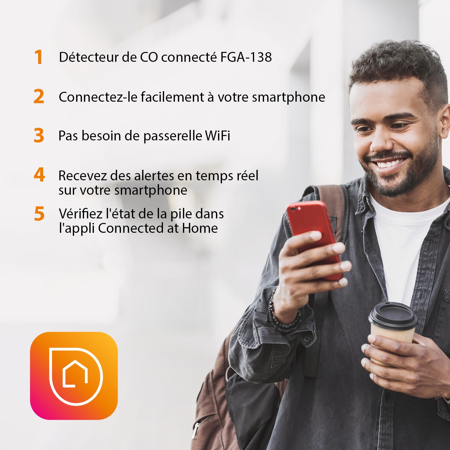 Smartwares Détecteur de CO connecté - 85 DB - Capteur 10 Ans - Notifications Via App - Bouton de Test & Silence