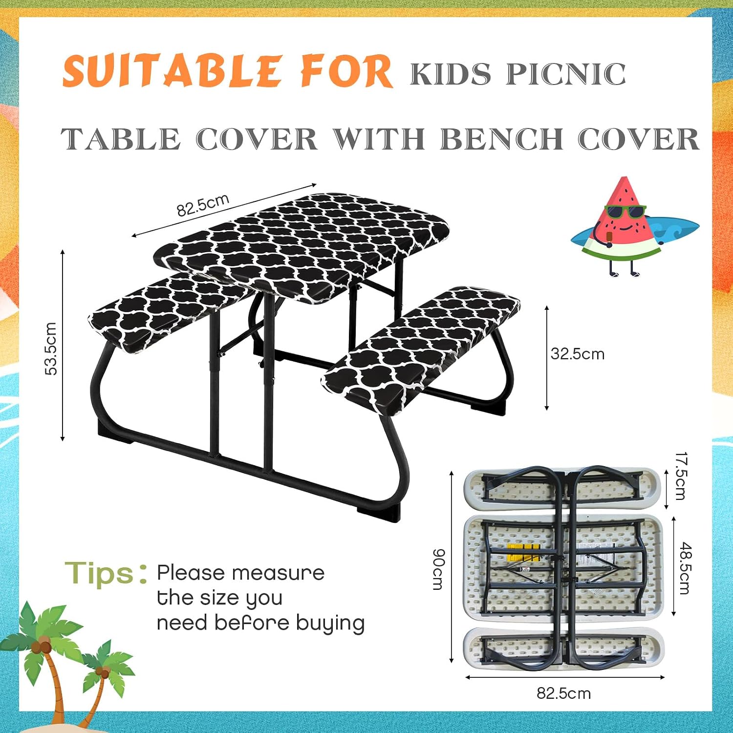 Moukeren 3 Pcs Picnic Table Cover for Kids, Black image 2
