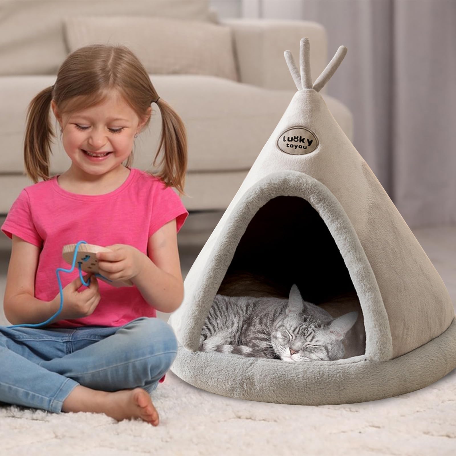 Galatée Letto a Grotta Per Gatti, Comodo Teepee Per Animali Domestici, Casa Per Gatti e Letto Per Gattini Per Le Vacanze Di Animali Domestici, Tenda Accogliente e Calda Per Cani e Gatti(M, Grigio)