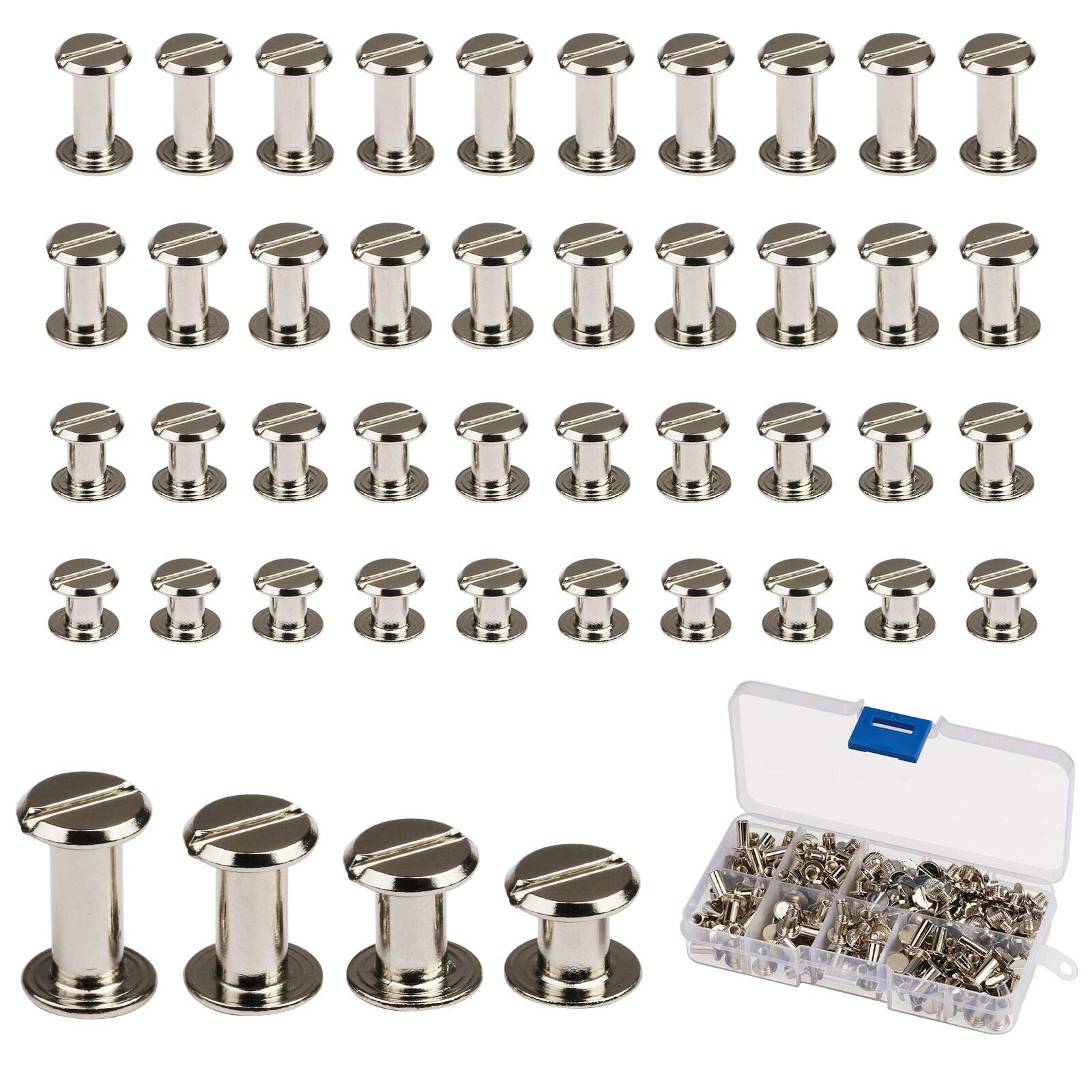 Chicago Screws,LANMOK 120 Sets 5mm Silver Chicago Buttons Assorted Kit Screwing Fasteners Metal Accessories for DIY Crafts Leather Belts Bookbinding