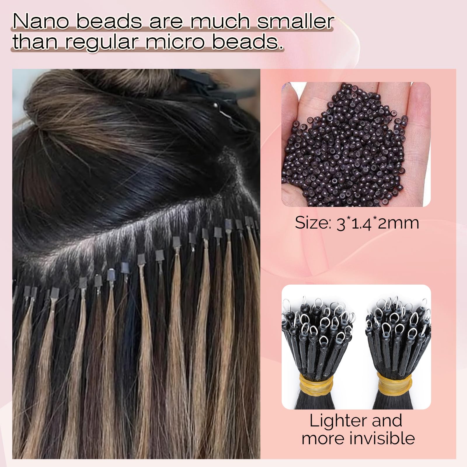 SEGOHAIR Nano Hair Extensions Real Human Hair, 16 inch Jet Black 50g Soft Thick Natural Volume & Length Nano Hair Pieces - Image 3