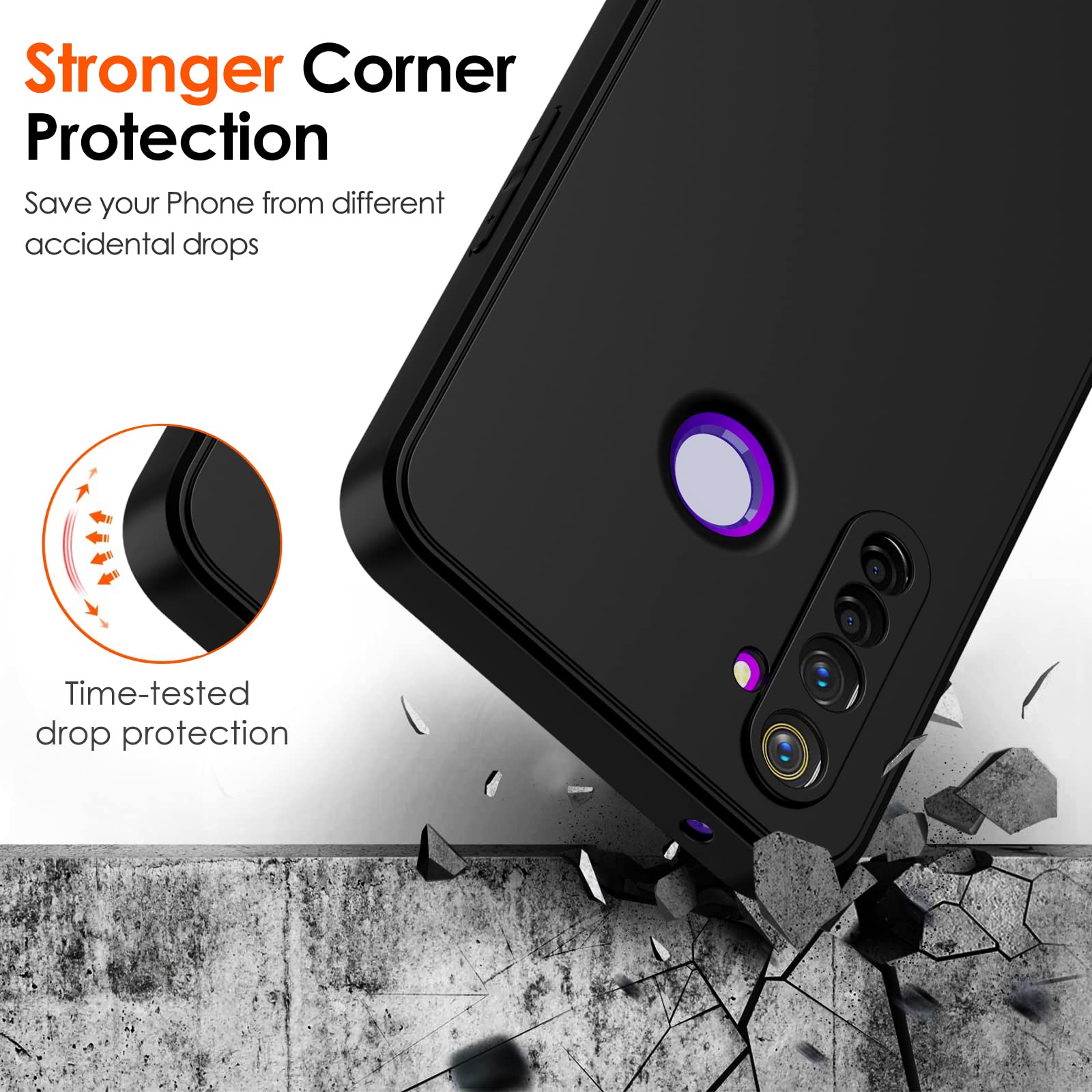 Ivoler Negro Mate Funda Para Realme 5 Pro Con Protección De Cámara
