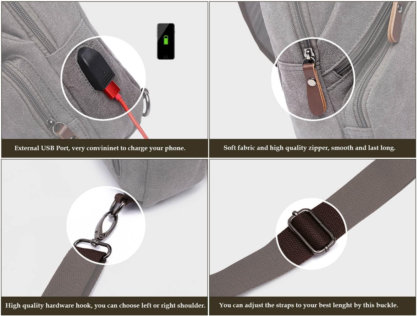 Canvas Sling Bag Crossbody Backpack Shoulder Casual Rucksack for Men Women Outdoor Cycling Hiking Travel Fishing Green - Image 5