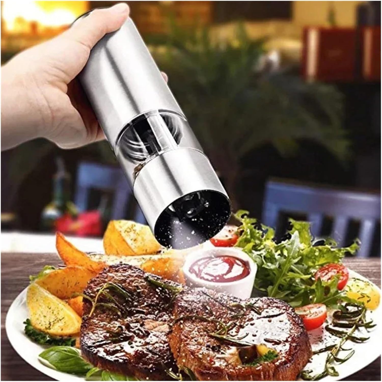 Electric Salt Pepper Grinder Set Handed Operation Stainless Steel Spice Mill WithLight Automatic Pepper Grinde Kitchen(1pcs)