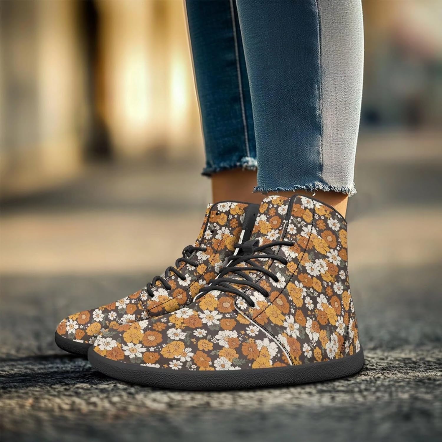 Binienty Wide Width Barefoot Shoes Men Women PU High Top Lace-up Cross-Trainer Sneakers Non Slip Flats