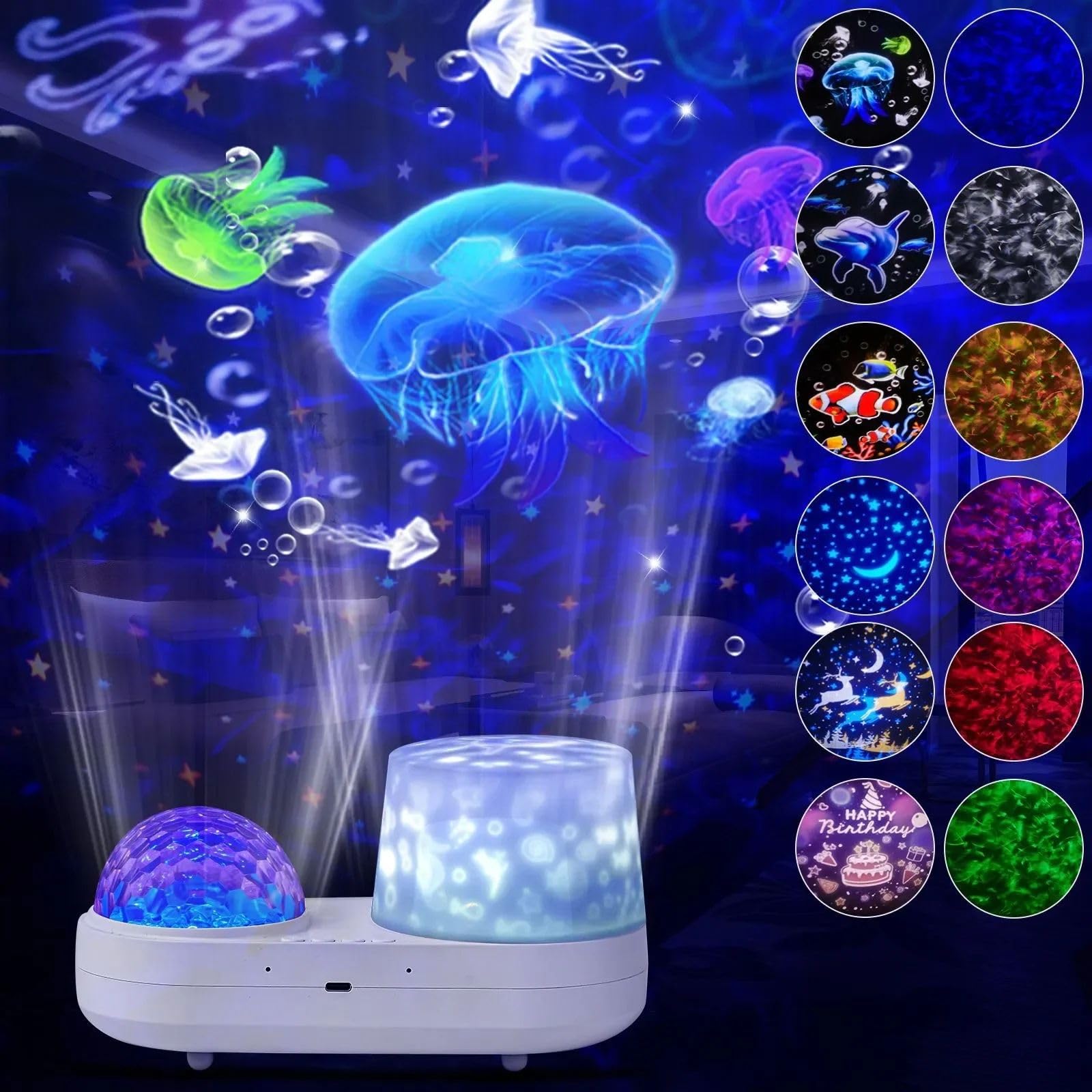 【Amazon.co.jp Exclusive】Planetarium Projector, LED 21 Types of Image Films, Ocean and Star Sky Projection, 360-Degree Rotation, Timer Function, Light Color Conversion Possible