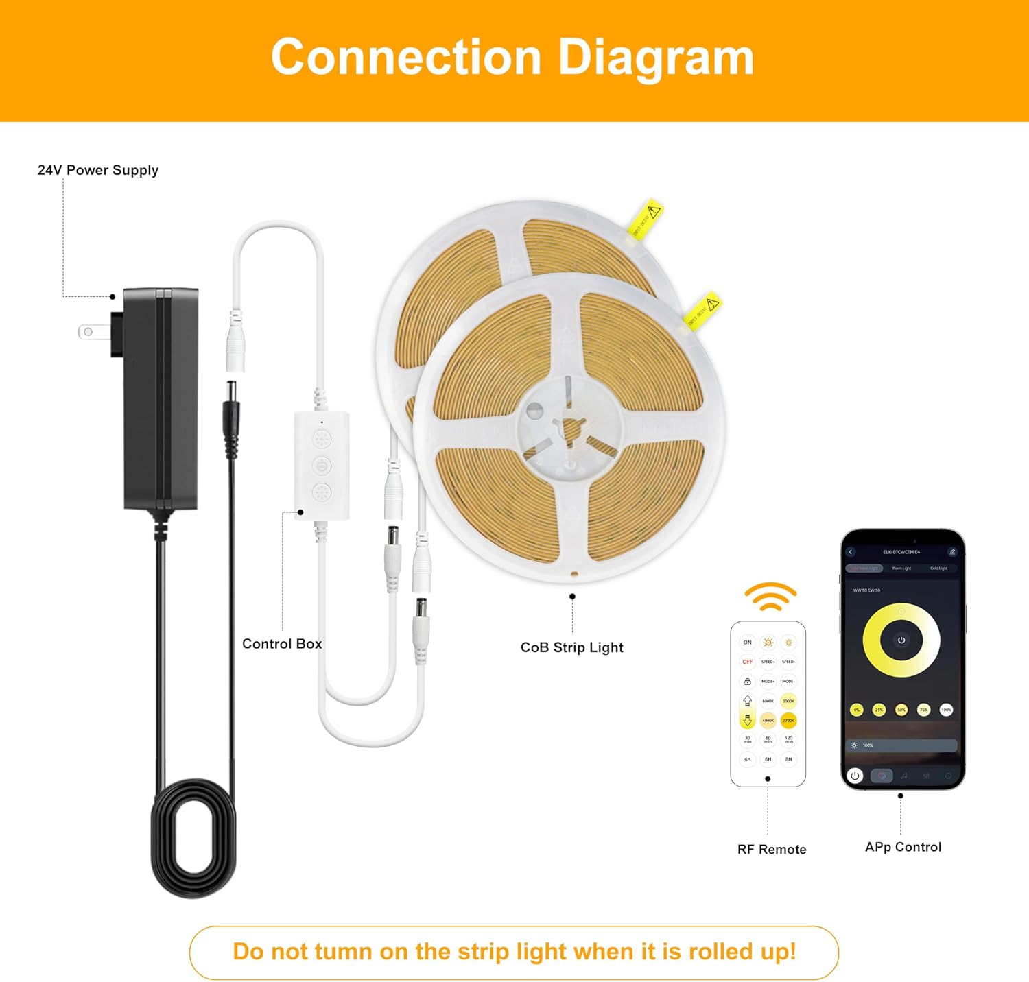 COB LED Strip Light,CCT Dimmable Strips Light,2700K-6500K,65ft/20m,8mm Wide,CRI90+ 24V LED Strips Kit with Bluetooth APP Control/Music Mode,for Bedroom,Kitchen,DIY Lighting - Image 3