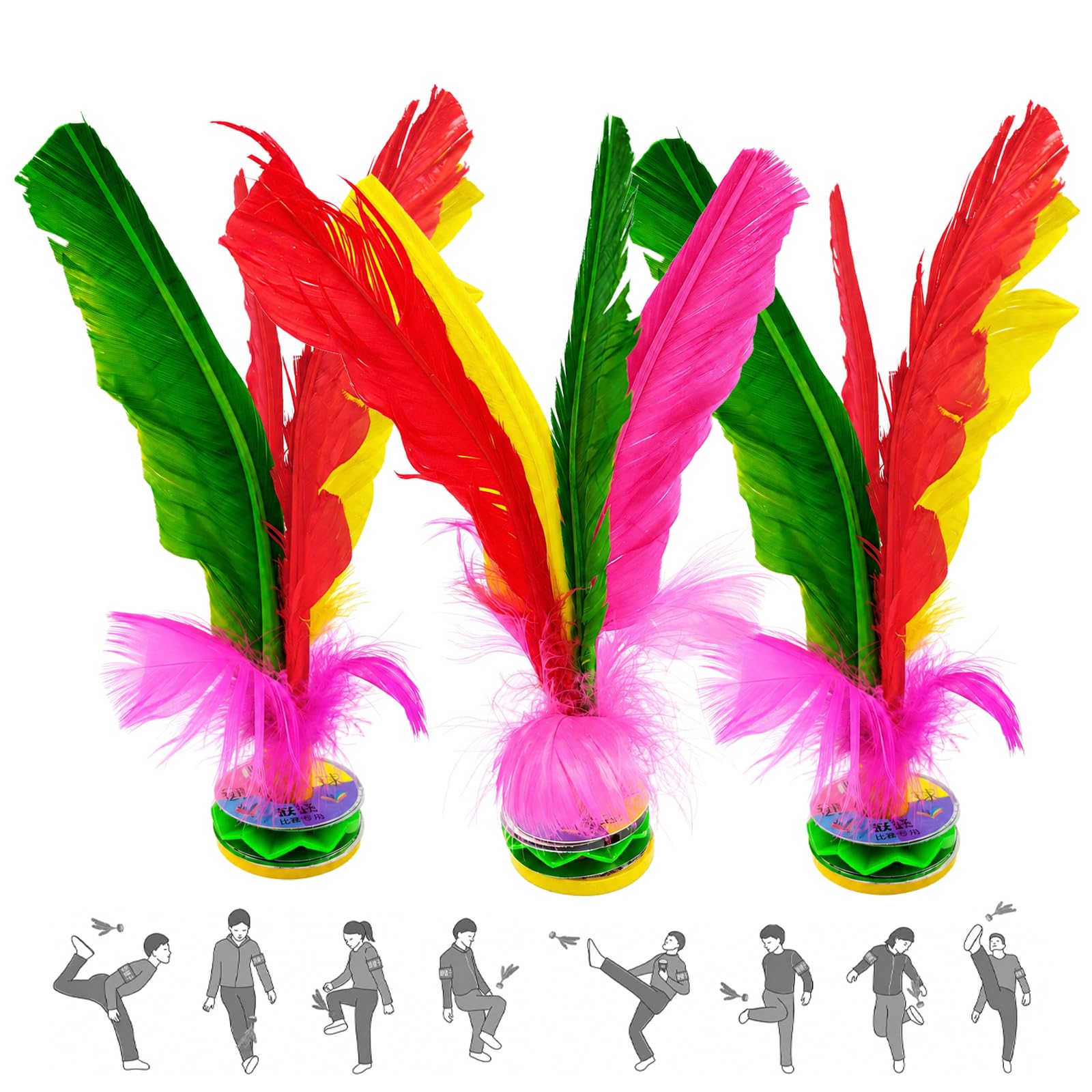3 sztuki Kick Shuttlecock, Jianzi chińskie kolory, kicking shuttlecock, poprawa koordynacji oczu dłoni, zestaw do ćwiczeń wewnątrz i na zewnątrz, dla dzieci i dorosłych