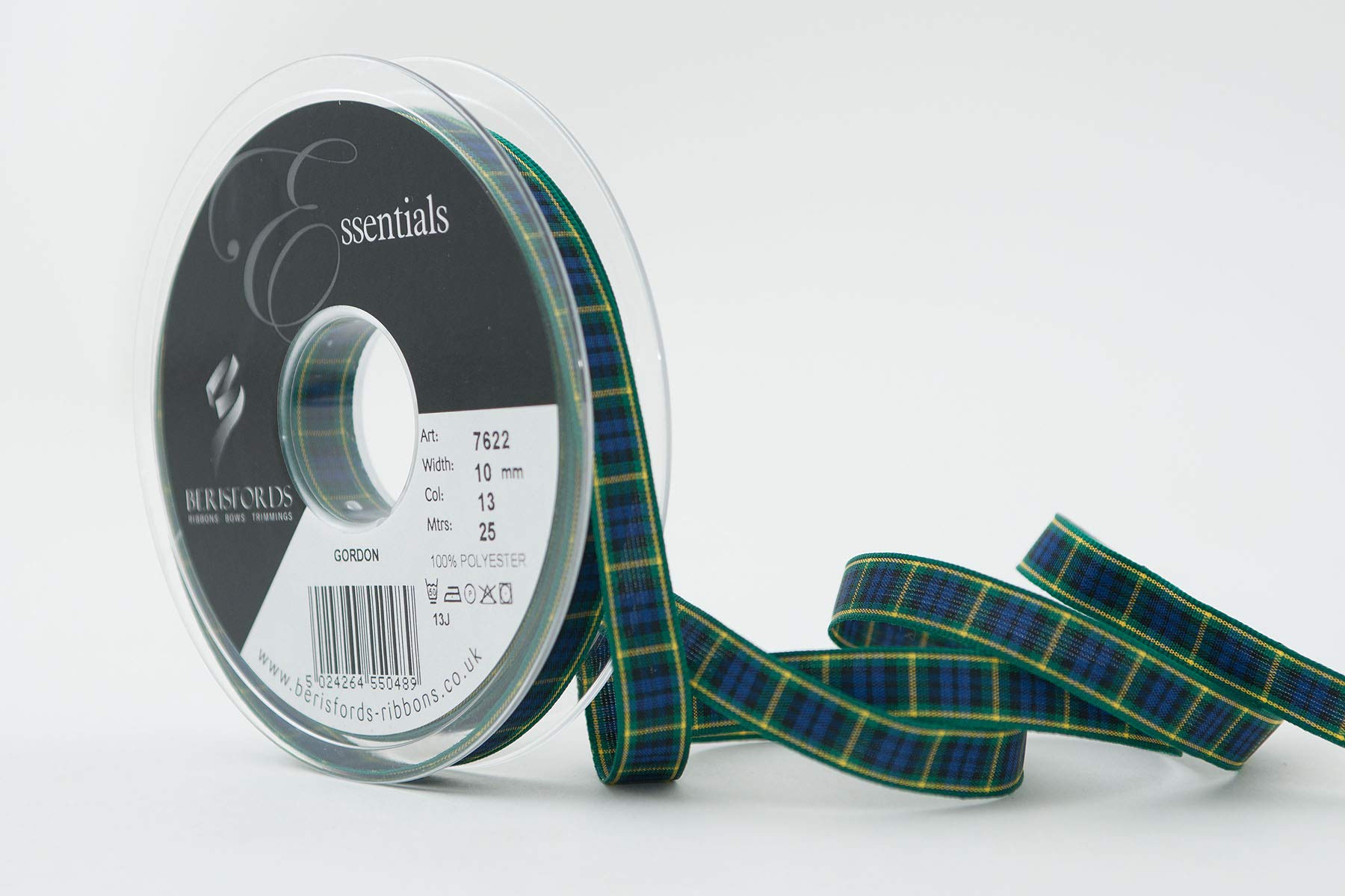Berisfords Polyester Tartan Ribbon, Gordon, 10 mm