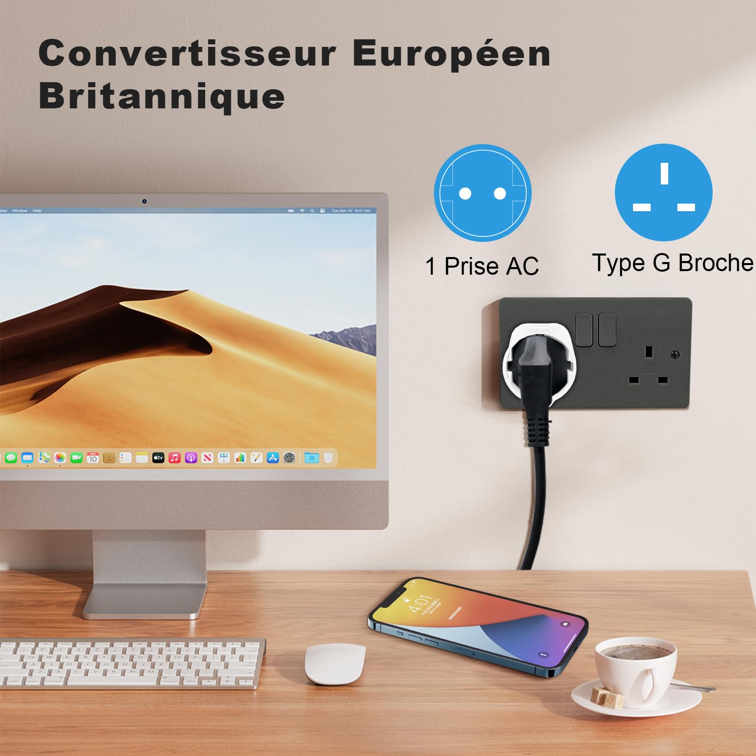 2 Pièces Adaptateur Prise Anglaise, Adaptateur de Voyage France vers UK, Adaptateur de Prise pour Irlande, Angleterre, Ecosse, Dubaï, Malte, Adaptateur Type G (Blanc)