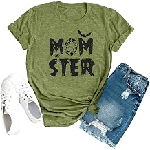 Momster T Shirt Women Funny Halloween Spider Bat Graphic Tee Casual Mom Ster Letter Print Fall Pumpkin Tops