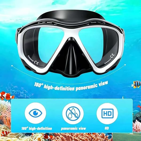 YGVQN Set da Snorkeling con Boccaglio e Occhiali da Immersione, Maschera Subacquea Anti-Appannamento 180° Panoramica con Boccaglio Asciutto, Maschera in Vetro Temperato per Immersioni e Mare - 2