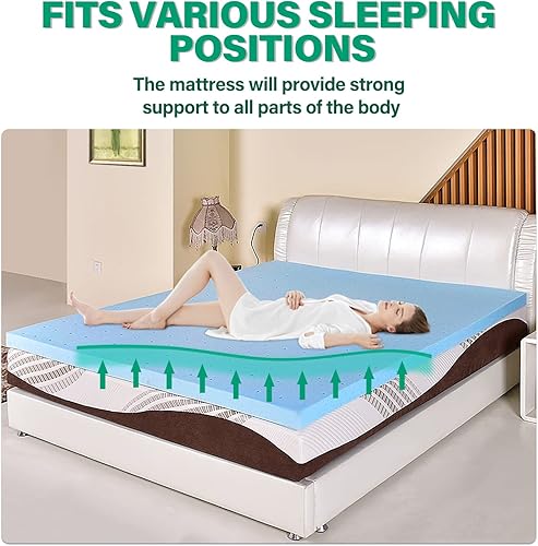Miniatura 4 de Cubrecolchón de espuma viscoelástica de 2 pulgadas, tamaño queen, refrigerante y transpirable, certificado CertiPUR-US
