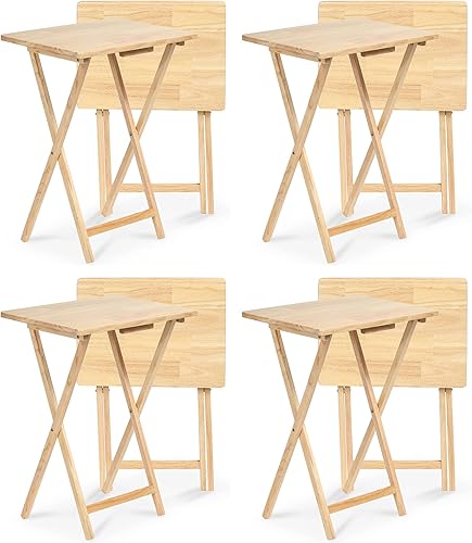 Miniatura 59 de PJ Wood Mesa rectangular plegable portátil para servir aperitivos, construcción de madera maciza con acabado natural (juego de 4 piezas)