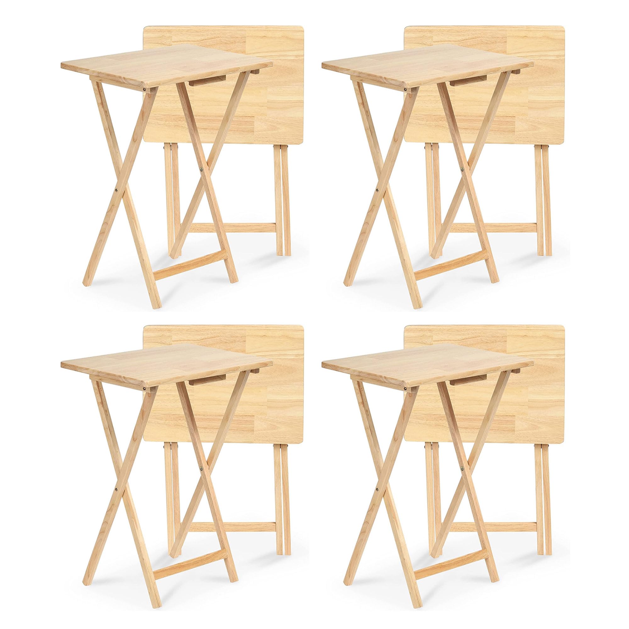 PJ Wood - Folding TV Tray Tables - Solid Wood, 8-Piece Set