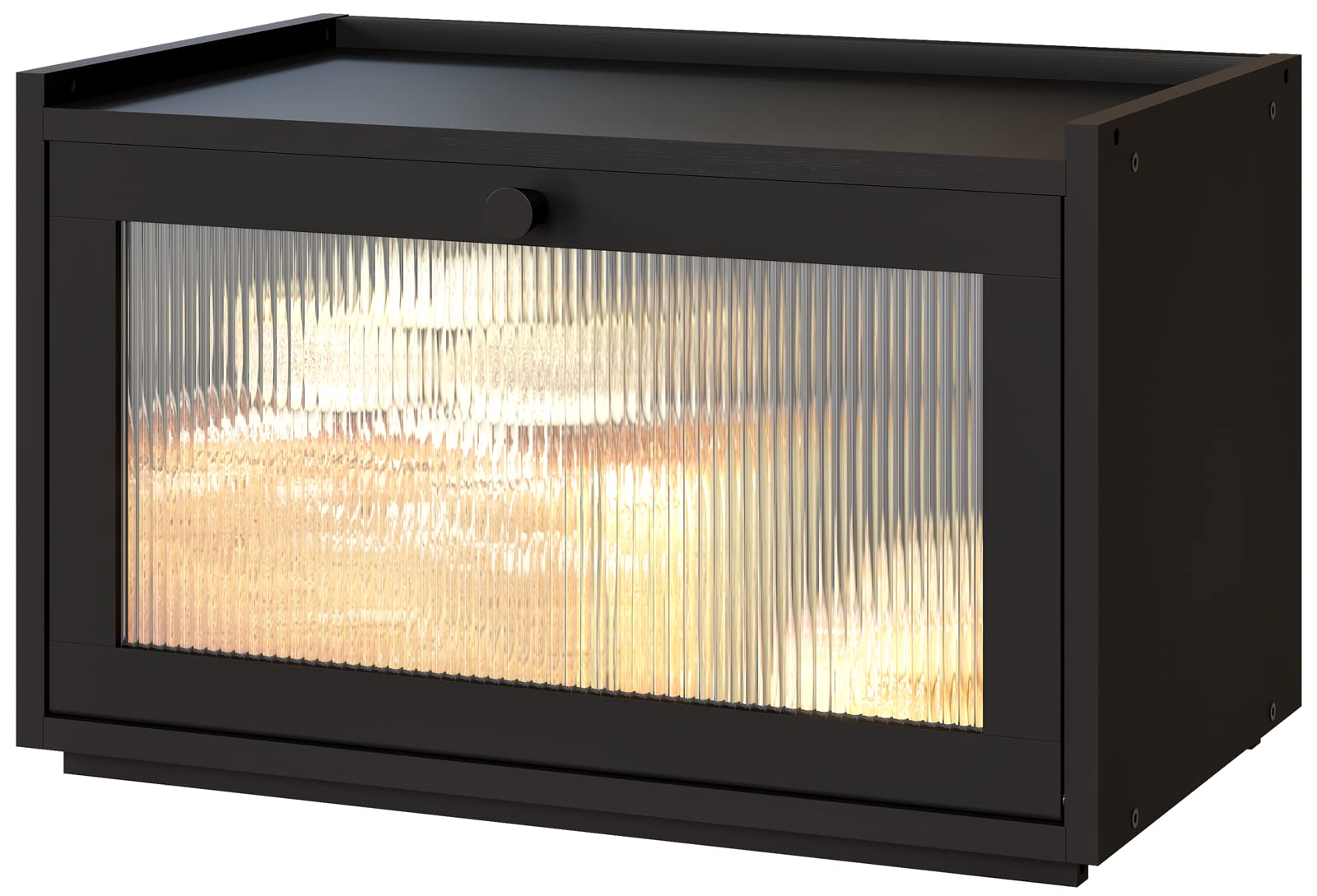 Large Bread Box for Kitchen Counter, Black Bamboo Bread Storage Container with Wavy Arcylic Transparent Door, Bamboo Wooden Farmhouse Bread Box for Your House