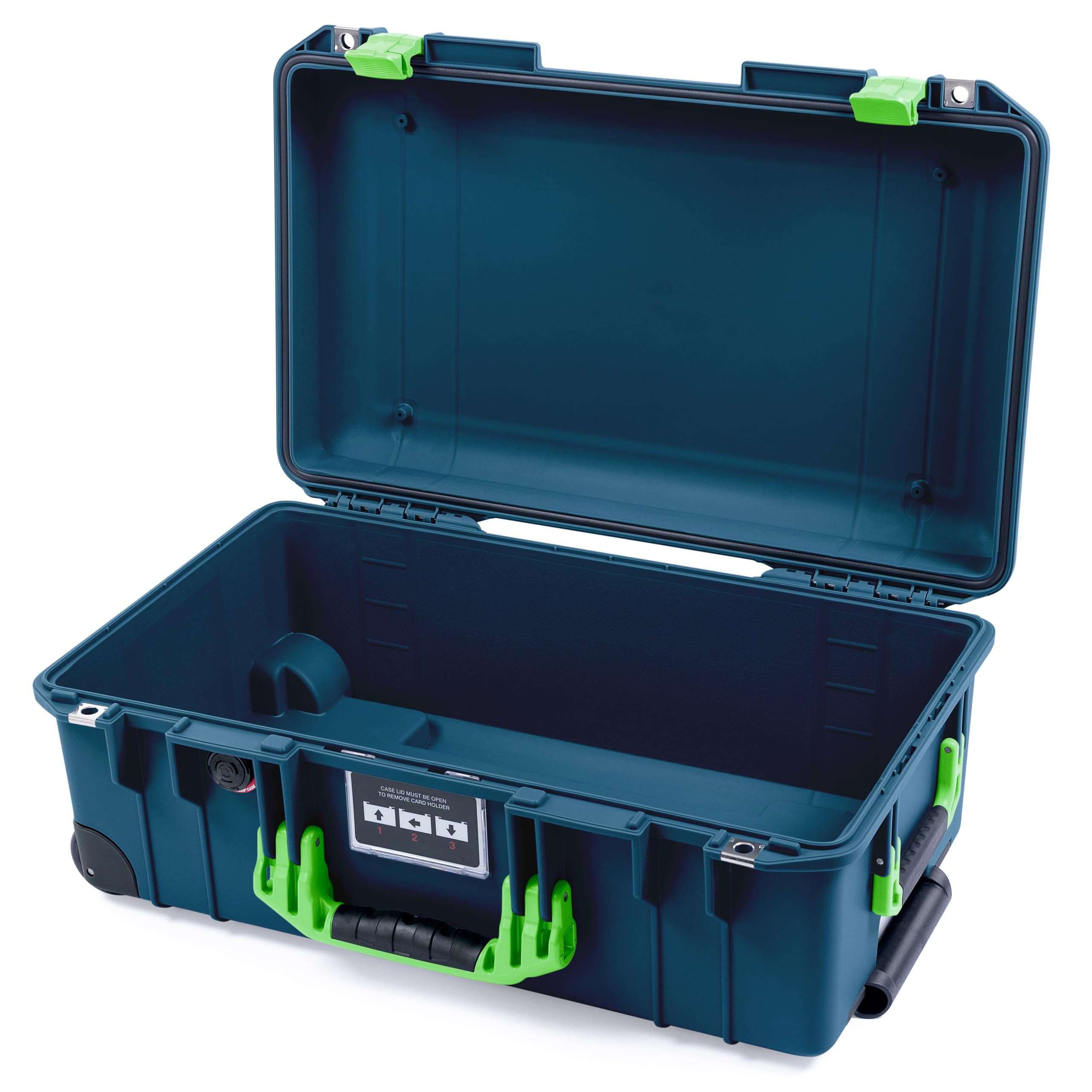 Pelican Air 1535 Carry-On Case by ColorCase - Deep Pacific Blue - Medium Size Waterproof Case - Lime Green Handles & Latches