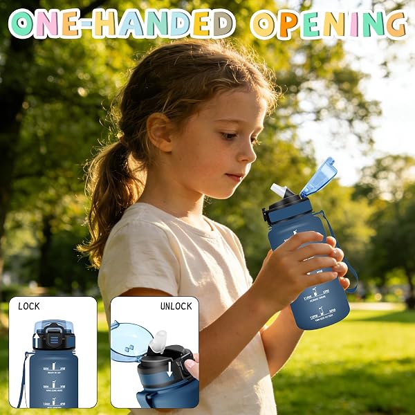 Gourde Enfant, Gourde 500ml, Anti Fuite, Gourdes avec Paille, Facile à Transporter, Gourdes Motivation, Verrou de Sécurité, avec Slogan de Motivation, pour École, Après-sport, Vélo, Maison - 2