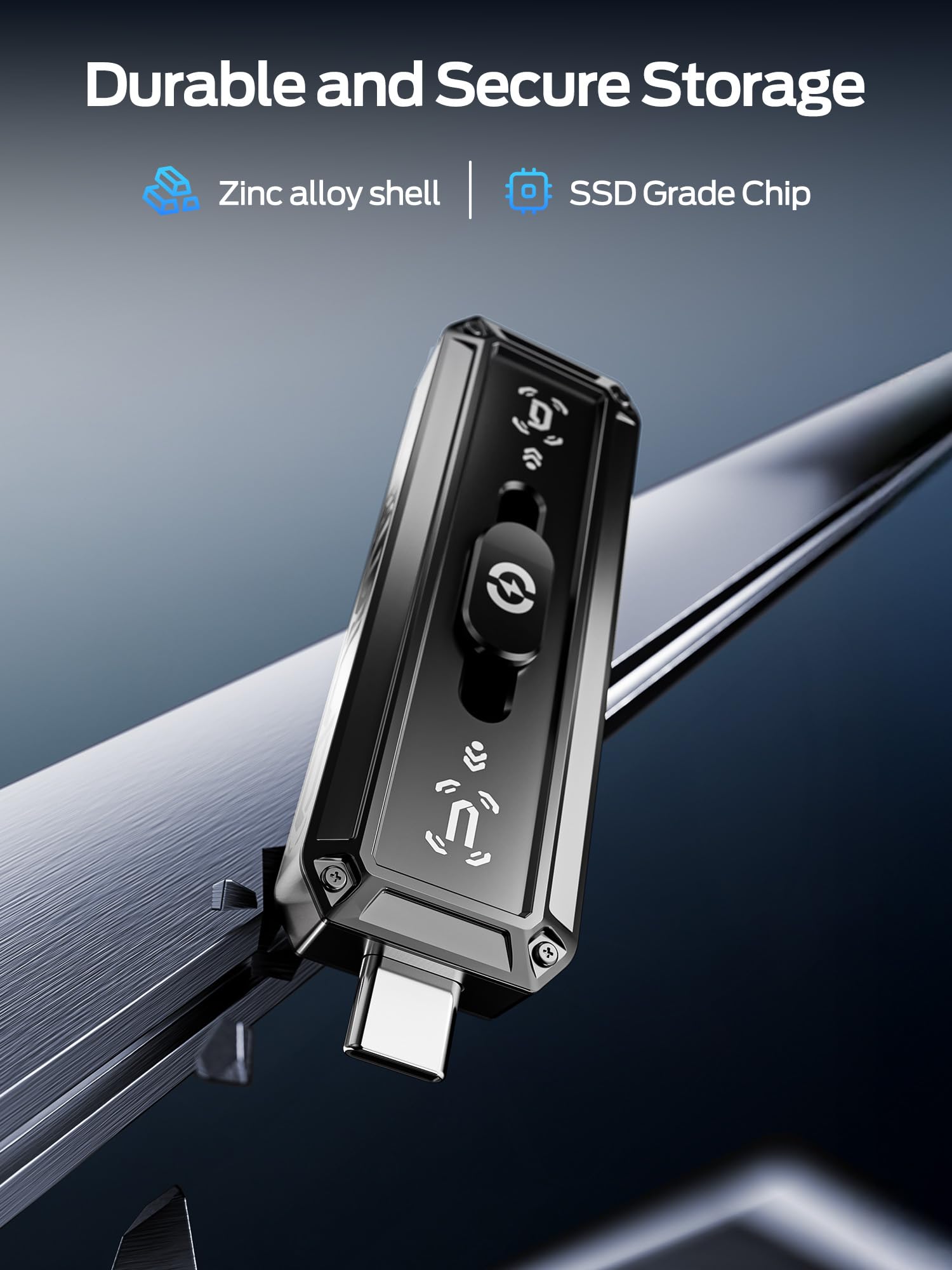 MOVE SPEED SSD esterno da 128 GB, velocità di lettura 520 MB/s, USB 3.2 + USB C Dual Ports, SSD portatile, design push-pull a 3 stadi per iPhone serie 15/16/Mac/telefoni Android, ecc