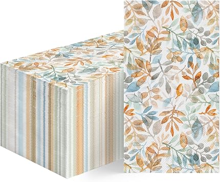 Horaldaily 100Pcs Fall Paper Napkins, Orange Blue Leaves