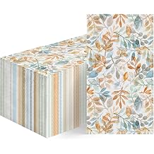 Horaldaily 100Pcs Fall Paper Napkins, Orange Blue Leaves | Autumn Thanksgiving Theme, for Party Dinner Lunch Kitchen Bathroom, Disposable Decorative Guest Hand Towels