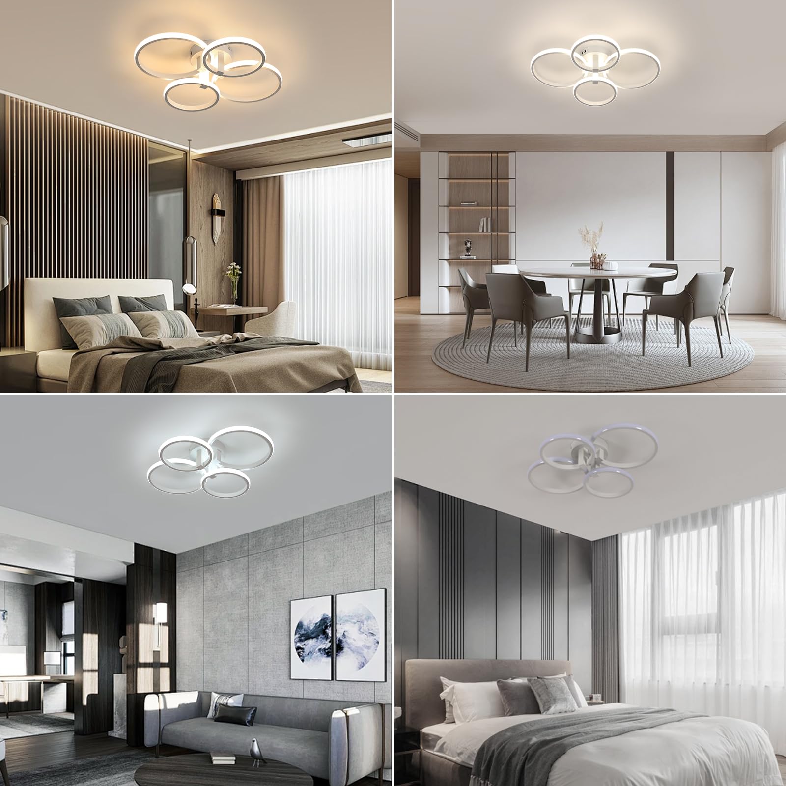 DELIPOP Nowoczesna lampa sufitowa LED, 76 W, 8550 lm, 4 okrągła, ściemniana