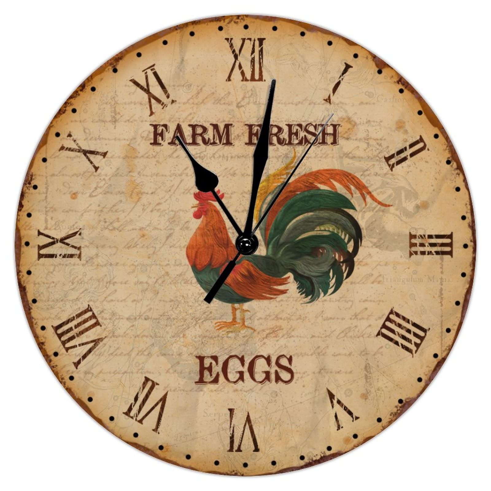 Horloge murale coq de 38 cm rustique à pile pour la cuisine