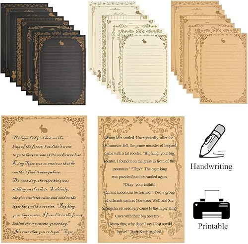 Miniatura 6 de FOCCTS Juego de papel y sobres antiguos, 96 hojas de papeles estacionarios vintage de 5 x 7 pulgadas, 48 sobres, hojas de letras de aspecto antiguo