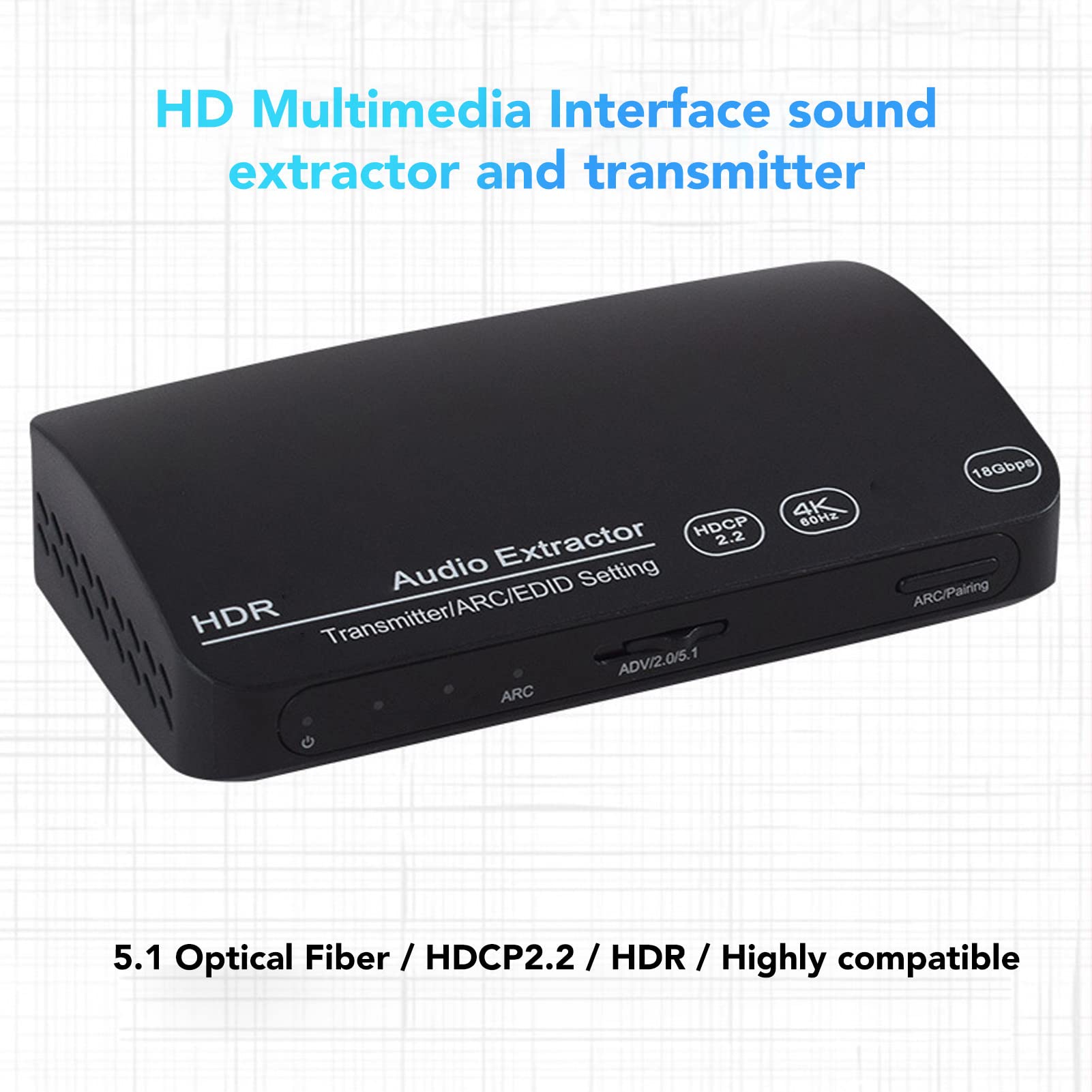 ASHATA Extractor Convertidor de Audio 4K 60Hz HDMI 2.0: HDMI, óptico, Salida Bluetooth, Dolby Atoms/DTS HD, HDR, Compatibilidad con Dolby Vision
