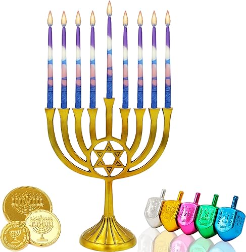 Miniatura 2 de The Dreidel Company - 45 Velas de Hanukkah Sin Goteo Paquete de 2 Multi Splash, Premium Cónicas Decoradas a Mano Tiempo de Combustión de 1 Hora